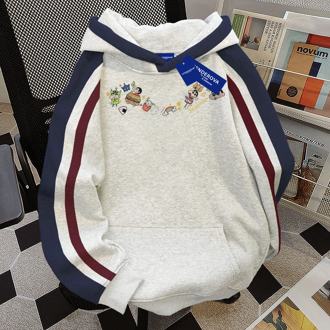 小众慵懒潮流拼接款连帽卫衣女秋冬季加绒韩式宽松百搭外套ins潮