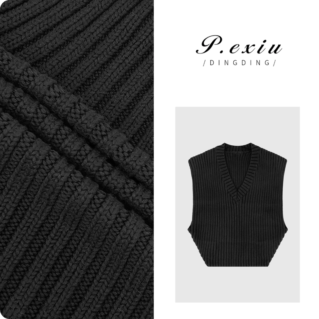PanYiXiu/潘依绣【极简风】秋冬新款宽松纯色V领叠穿针织马甲 L2300