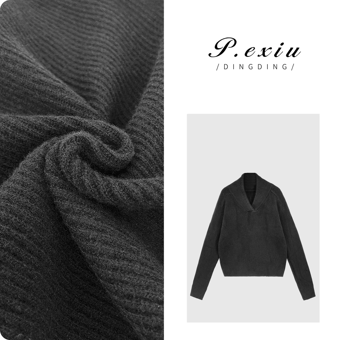 PanYiXiu/潘依绣【爵士酒廊】100%绵羊毛慵懒风V领针织毛衣 ZZ0350