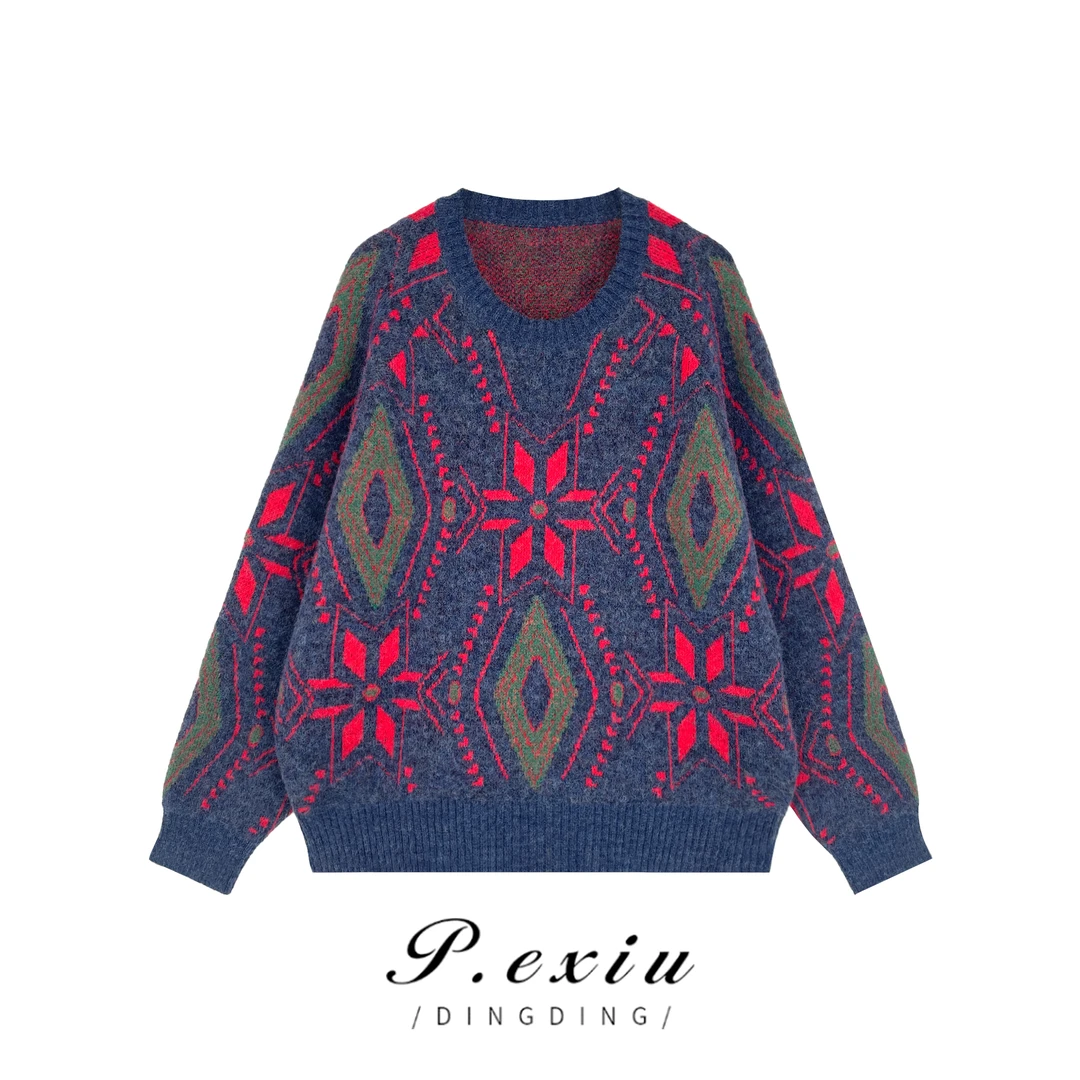 PanYiXiu/潘依绣【万花筒】含羊毛-设计款提花V领针织毛衣 L2236