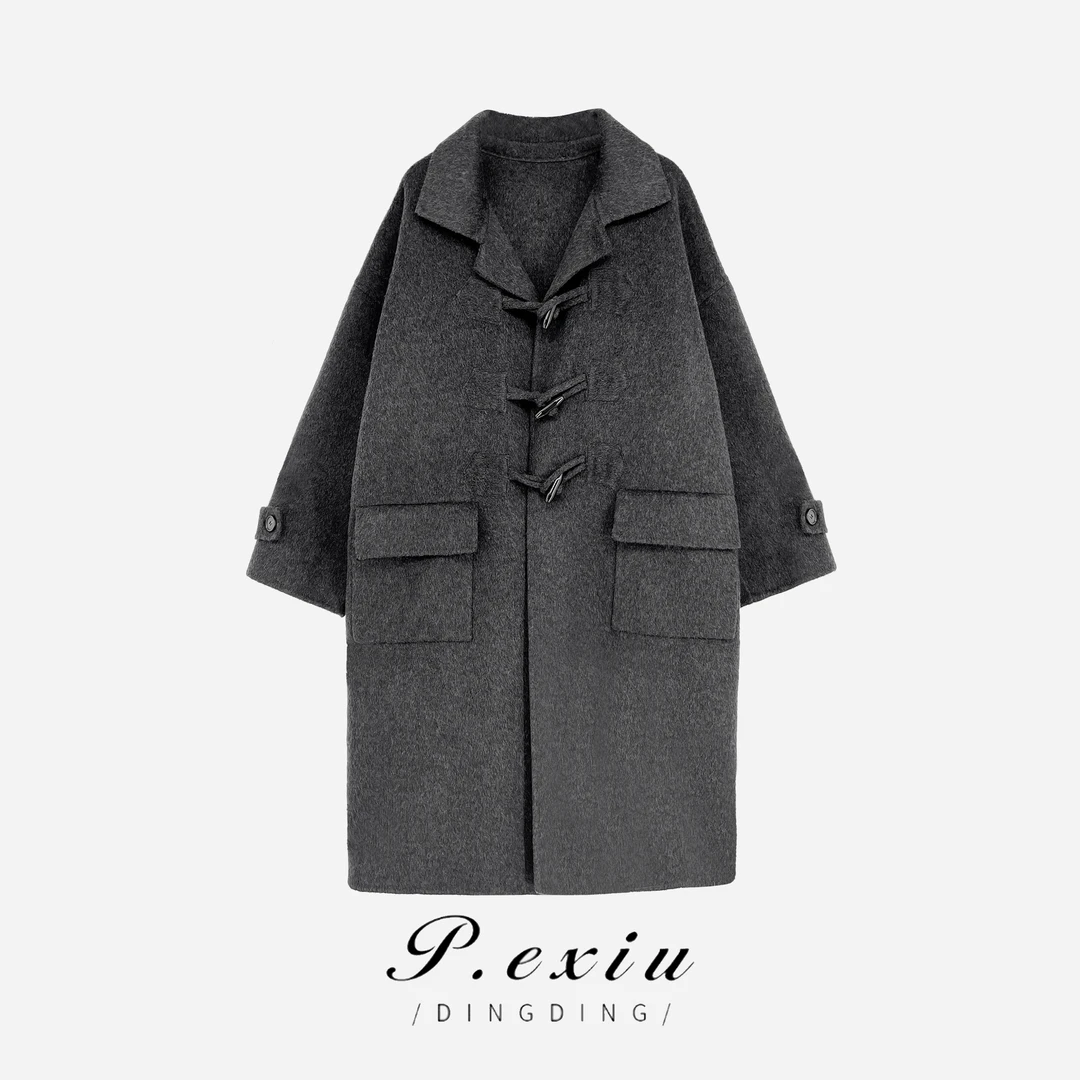PanYiXiu/潘依绣原创复古休闲牛角扣双面呢-羊-毛-大衣 ZX23041