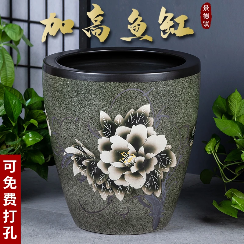 景德镇陶瓷摆件加高款喷泉家用鱼缸大号客厅加湿招财养乌龟鱼缸