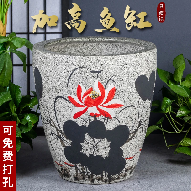 景德镇陶瓷摆件加高款喷泉家用鱼缸大号客厅加湿招财养乌龟鱼缸