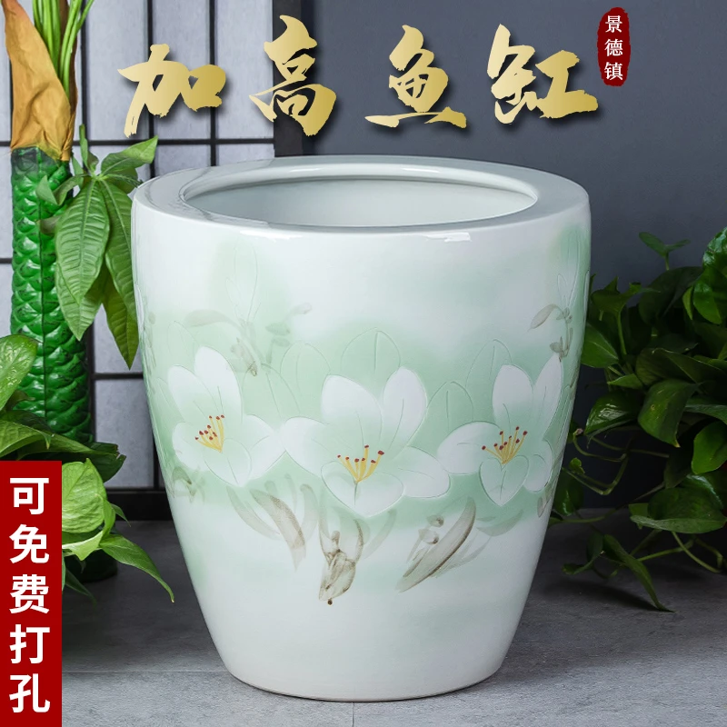 景德镇陶瓷摆件加高款喷泉家用鱼缸大号客厅加湿招财养乌龟鱼缸