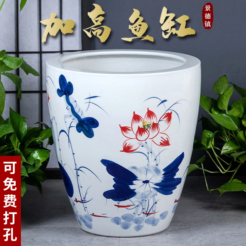 景德镇陶瓷摆件加高款喷泉家用鱼缸大号客厅加湿招财养乌龟鱼缸