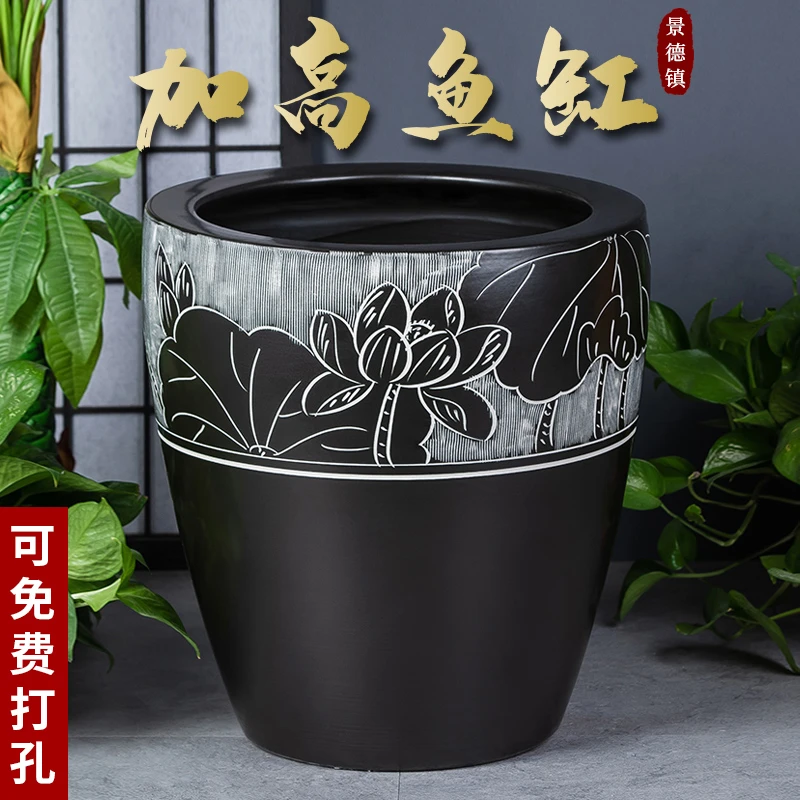 景德镇陶瓷摆件加高款喷泉家用鱼缸大号客厅加湿招财养乌龟鱼缸