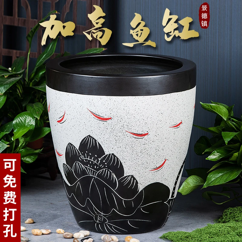 景德镇陶瓷摆件鱼缸加高款流水器喷泉家用鱼缸大号客厅加湿招财