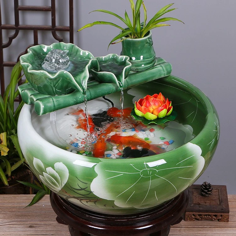 景德镇陶瓷摆件鱼缸流水器喷泉家用鱼缸大号客厅加湿招财