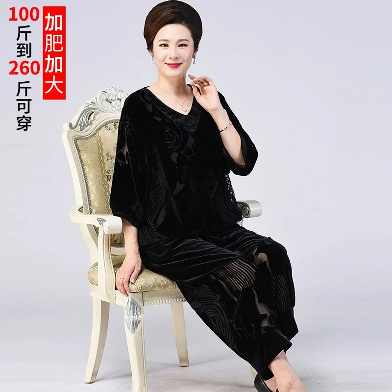 大码胖妈妈夏装短袖圆领两件套中年妇女运动服套装女宽松新款时尚