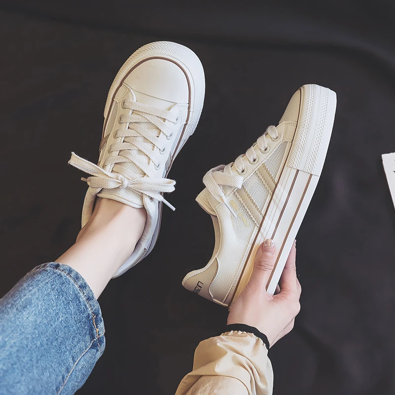 人本网面小白鞋女2025夏季薄款韩版潮休闲女鞋厚底配裙子透气网鞋