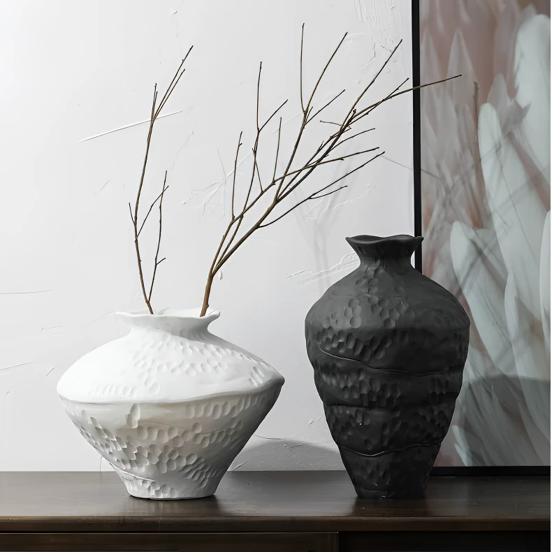 极简侘寂陶瓷花瓶粗陶插花复古怀旧手工民宿酒店禅意摆件新中日式