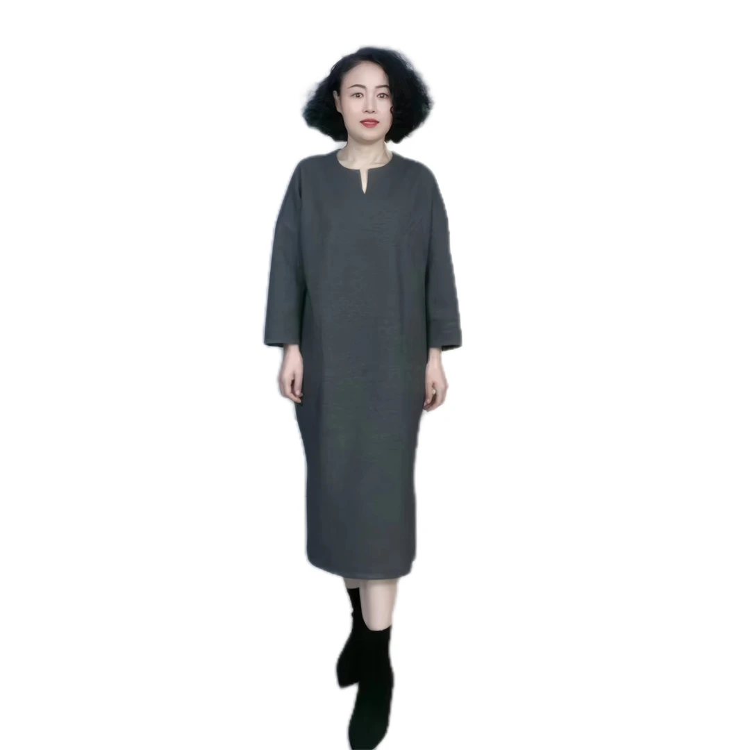 JYM【2024新款】时尚百搭中长款开叉针织千鸟格气质连衣裙