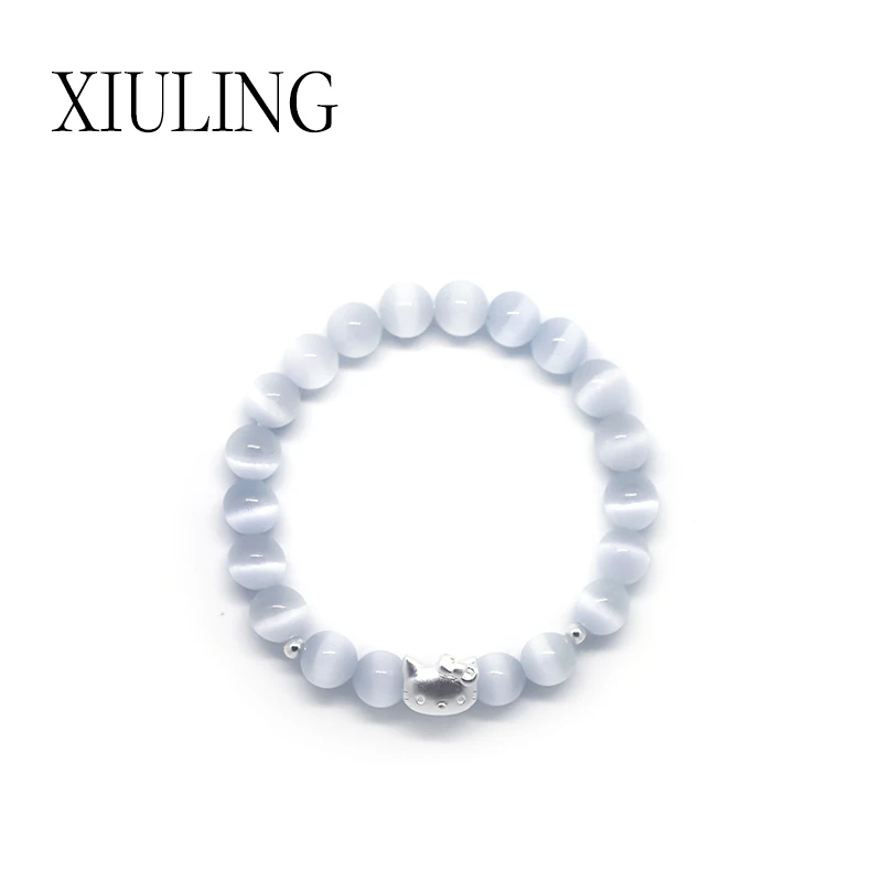 足银手链 足银手串猫咪可爱时尚小众简约闺蜜弹力素款XL＋HH001