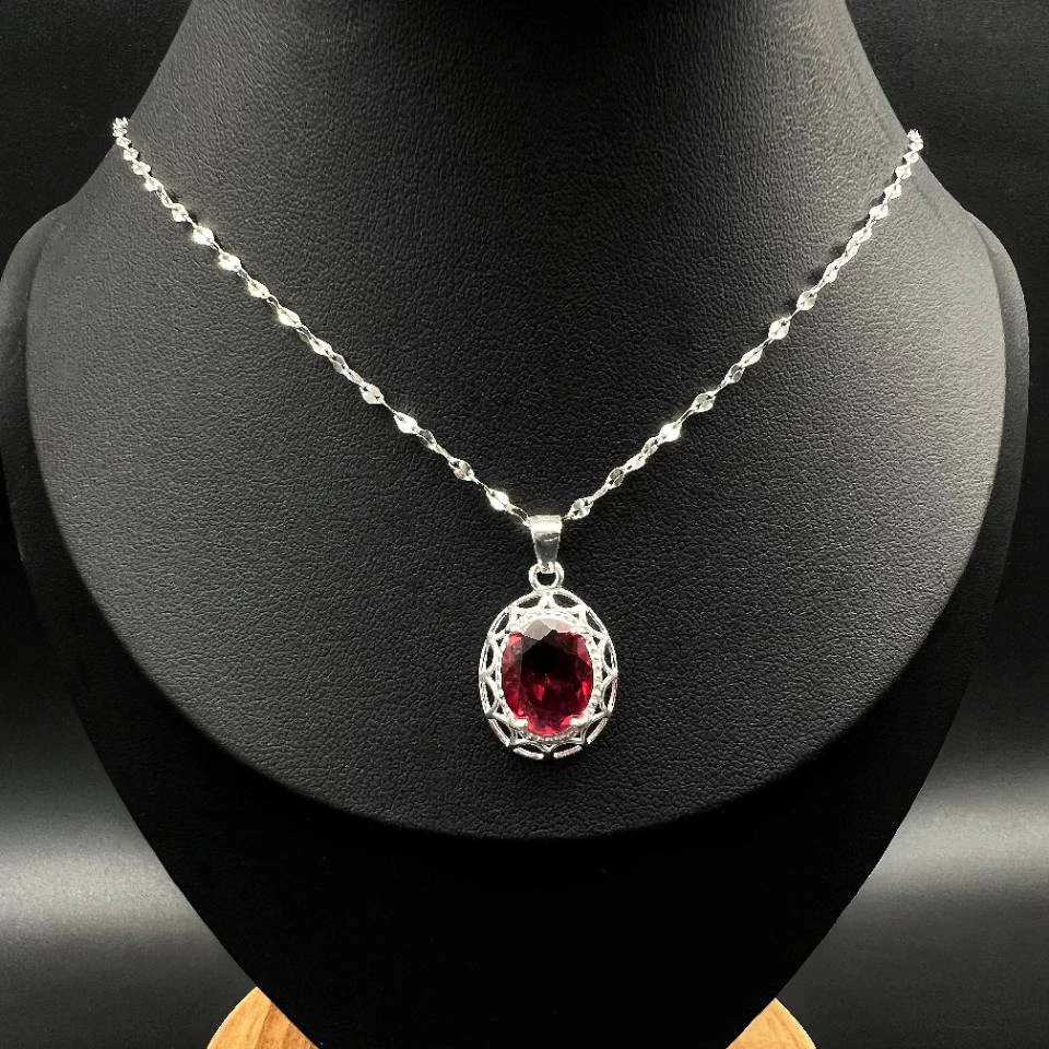 坠链均足银 足银项链气质时尚红色百搭简约经典坠链XZX