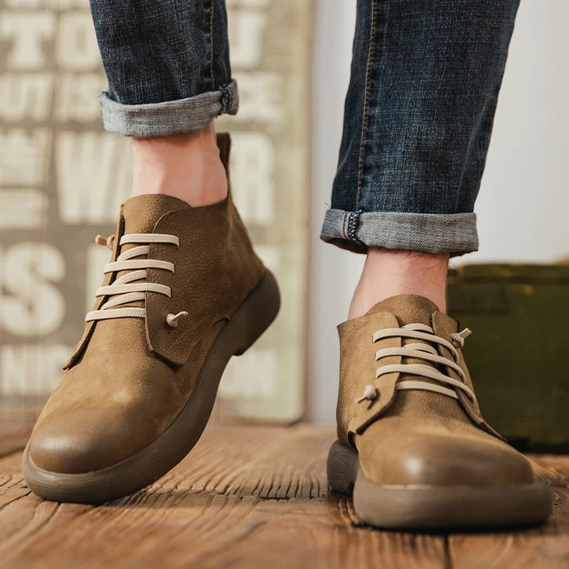 复古文艺真皮休闲短靴加绒春季新款马丁靴保暖棉靴头层牛皮靴子潮