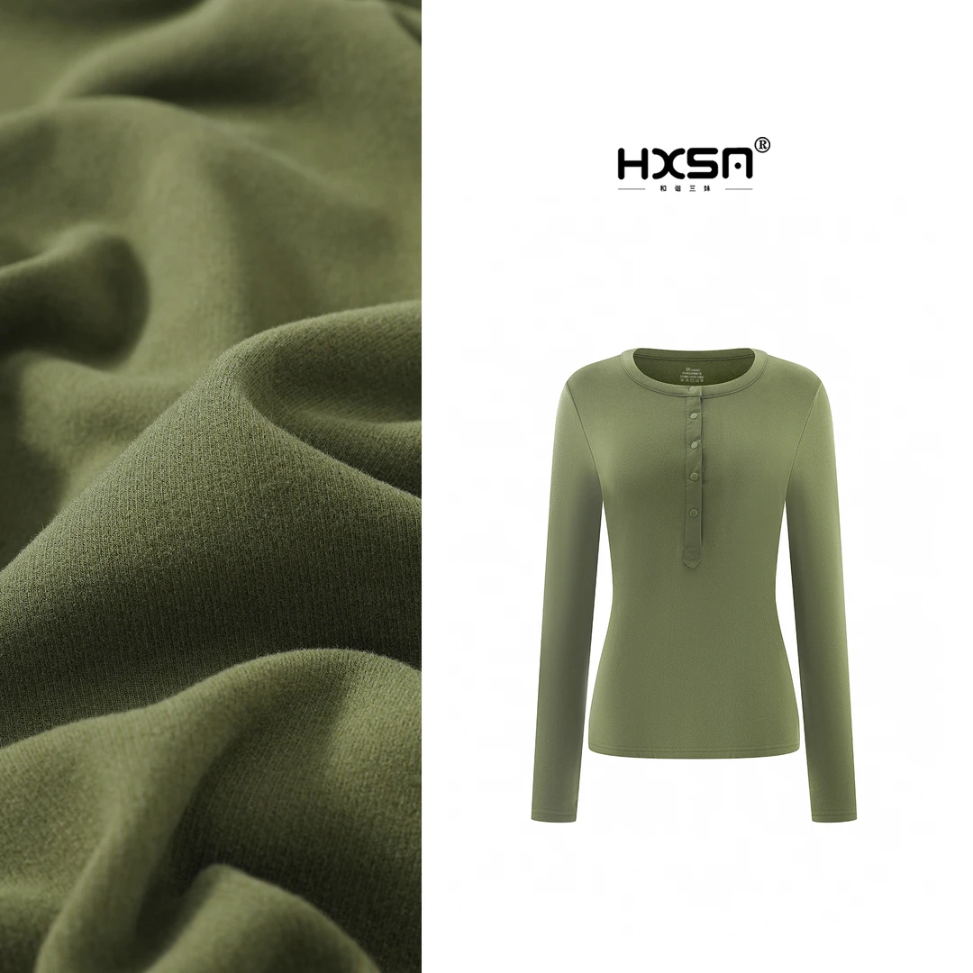 （现）HXSM「五粒扣德绒」秋纯色亲肤轻盈修身打底衫3033