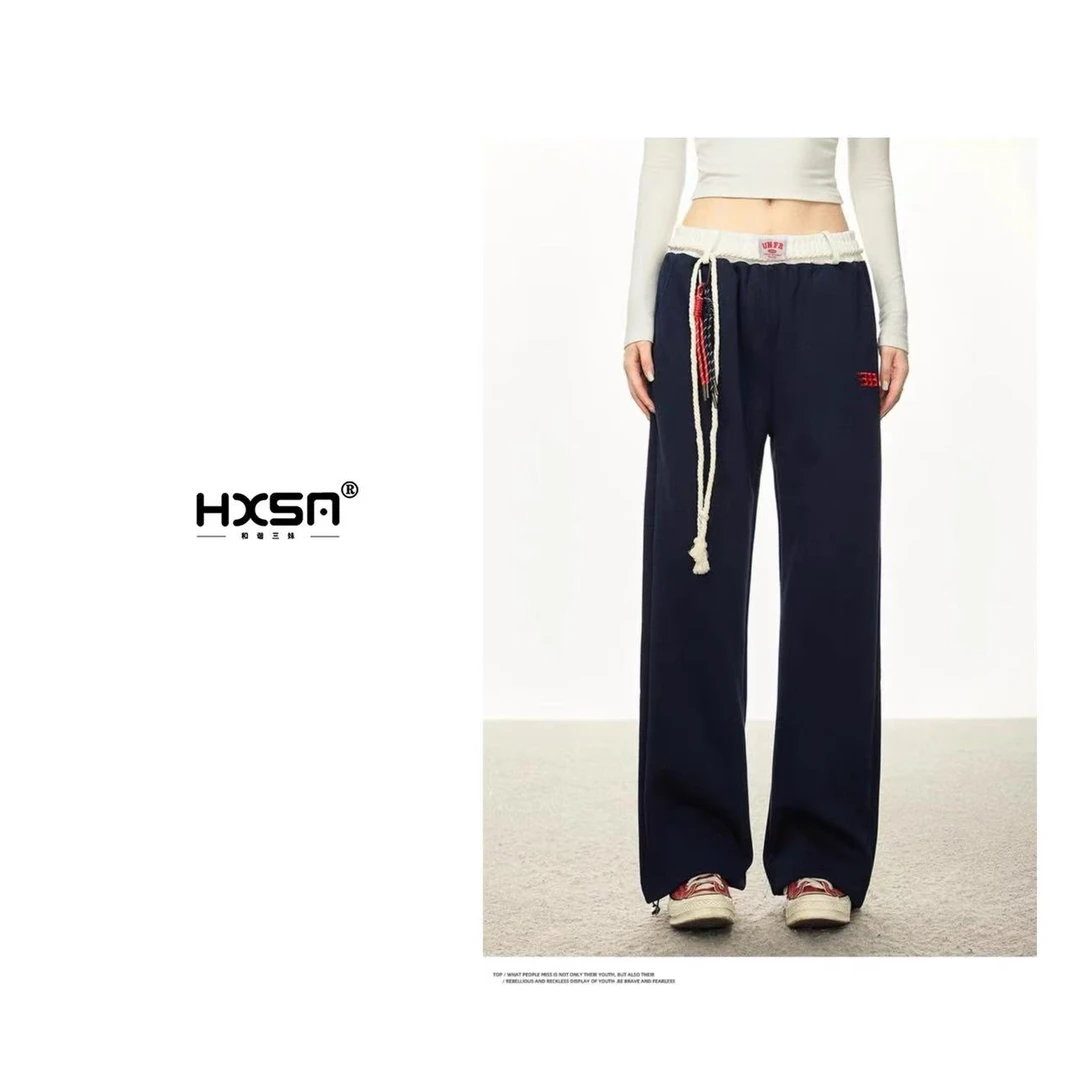 （现）HXSM「香蕉裤」冬潮款绑带加绒加厚撞色腰头休闲裤8047