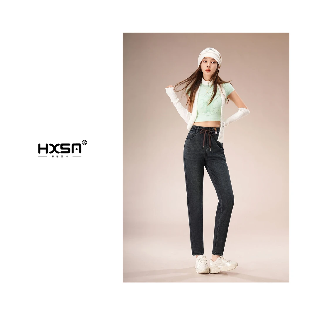 （现）HXSM「老爹裤-五防软牛仔裤」冬一体绒加厚牛仔裤8805