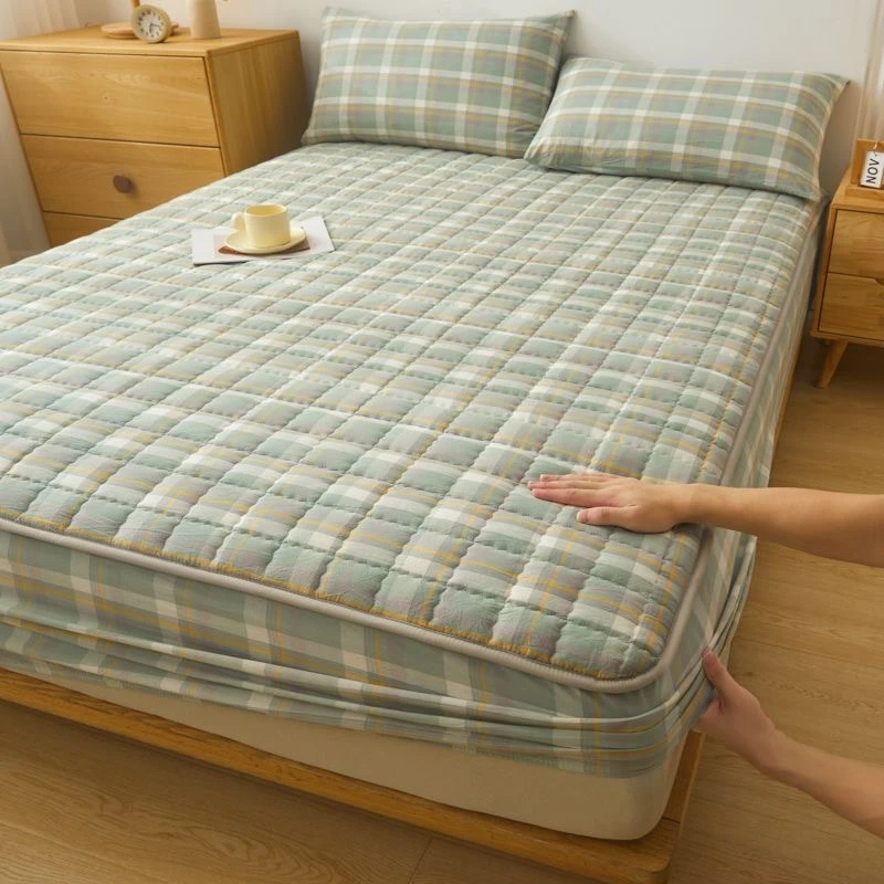 榻榻米夹棉床笠加棉床罩家用床套罩防滑透气罩床垫套四季通用印花