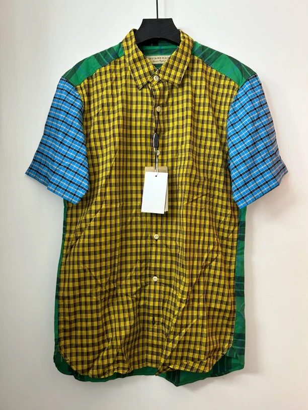 Burberry黄绿蓝拼色半袖衬衫99新