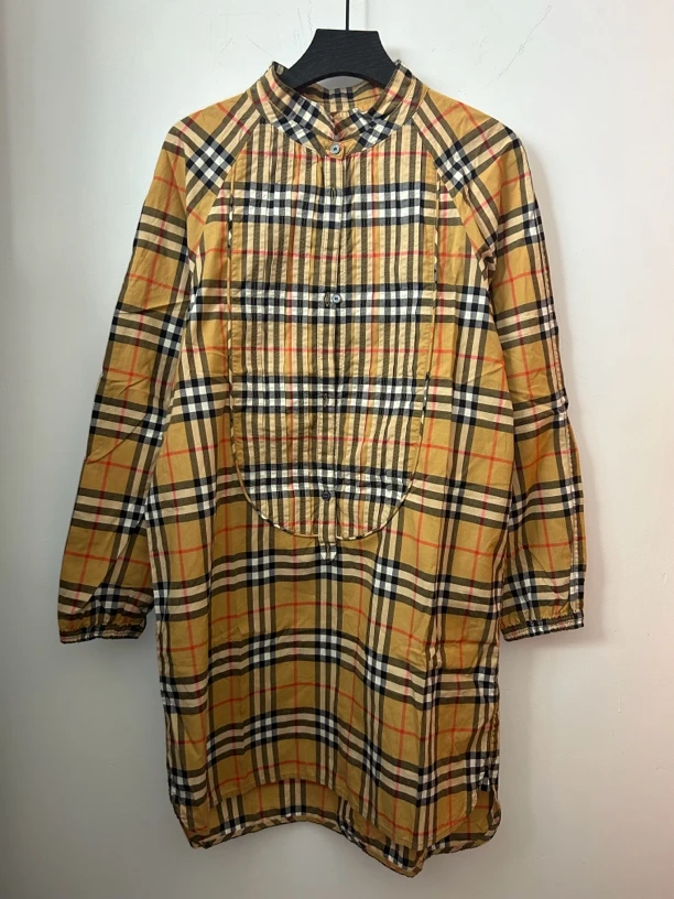 Burberry经典格纹长袖连衣裙