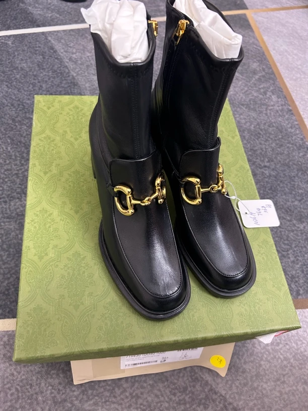 古驰gucci黑色高帮短靴99新 36.5码