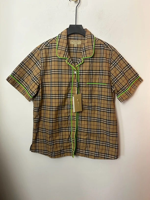 Burberry格纹绿边半袖衬衫99新