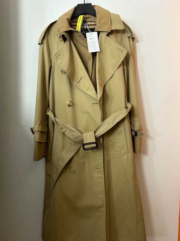 Burberry长款过膝款风衣外套卡其色95新