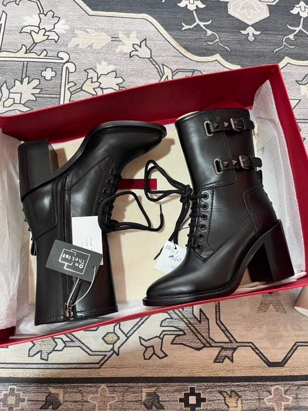 华伦天奴黑色中筒靴36码99新