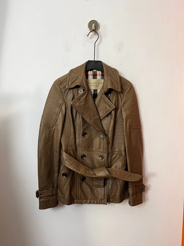 95新 BURBERRY/博柏利 棕色皮衣