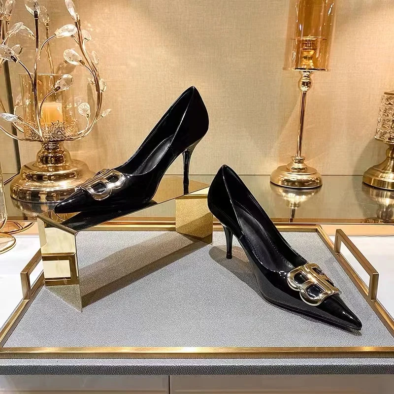 真皮百搭尖头法式黑色高跟鞋女2025新款秋季细跟优雅通勤气质单鞋