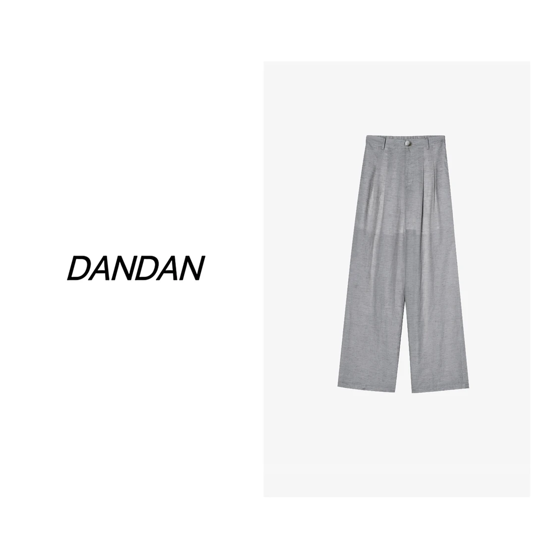 『DAND』雨露亚麻 24夏季薄款复合亚麻半松紧腰直筒长裤69218