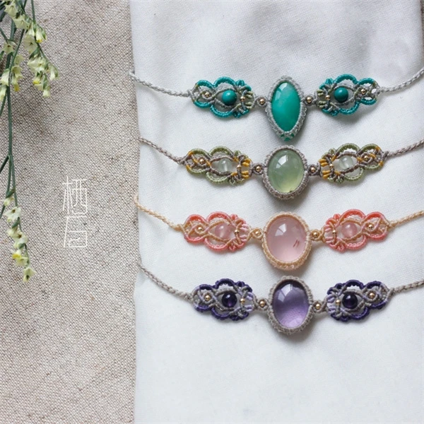 初级教程*《花色》编绳锁骨链教学