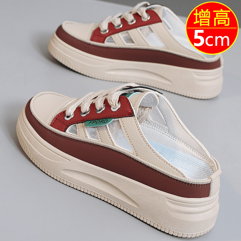 镂空包头半拖鞋女鞋2024夏季新款外穿百搭透气厚底凉鞋一脚蹬凉拖