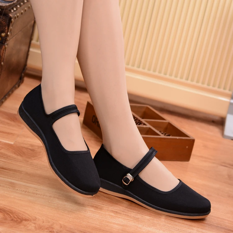 酒店宾馆工作服务员女鞋卡丹布面绒面可选双色牛筋底平底礼仪鞋