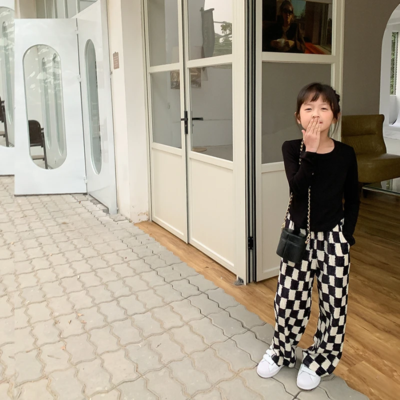 西西家 女童T恤童装洋气修身小短款圆领长袖上衣打底衫JX22310