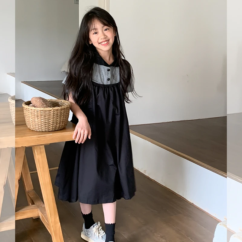 【黑巧克力】西西家女童2024夏背带裙儿童学院风洋气长裙DF13603