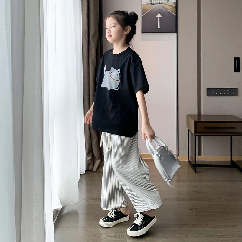 【招财猫】西西家女童卡通亲子T恤2024夏季新款儿童休闲短袖JX90716