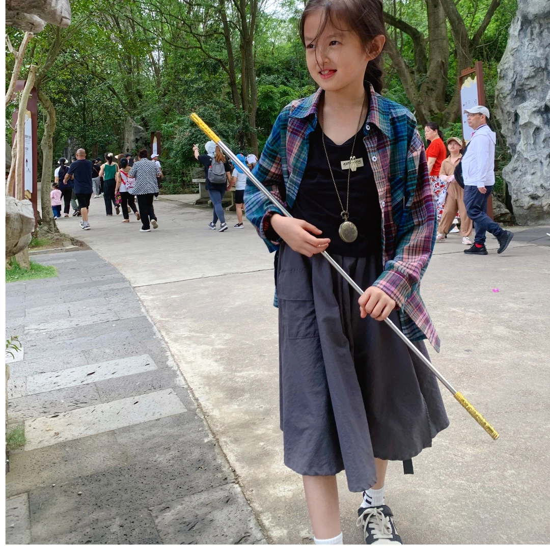【萌娃度假穿搭】2023夏款女童百搭简约中灰色半身裙JX8812
