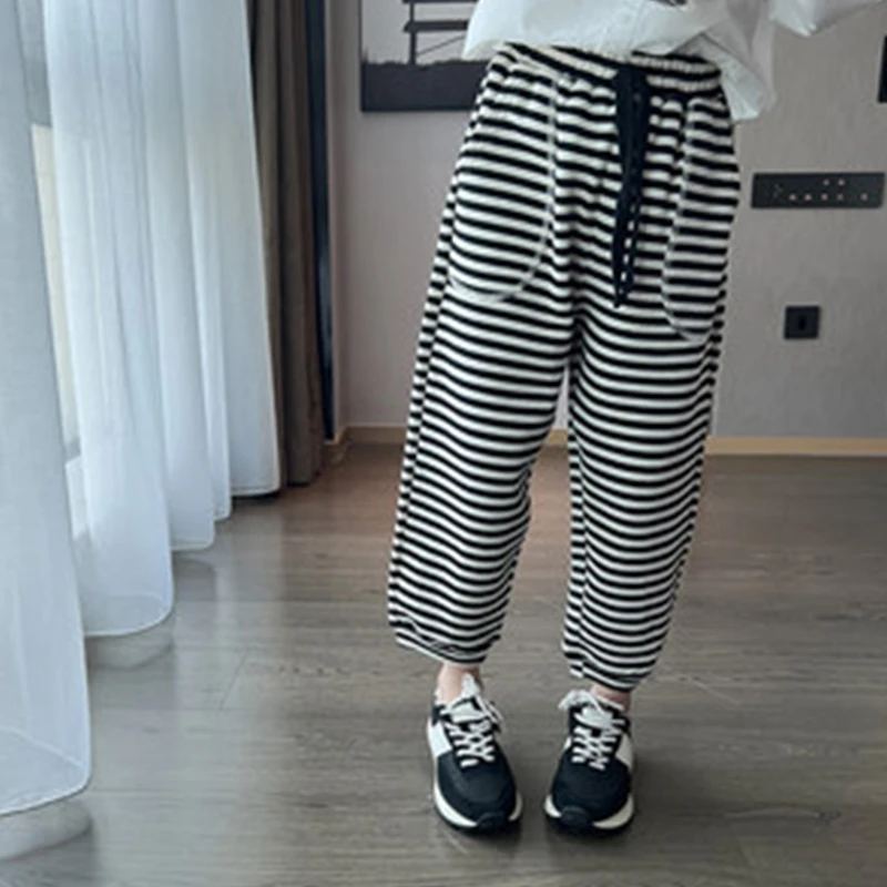 西西家夏季宽松条纹休闲裤洋气韩版百搭裤子QB249