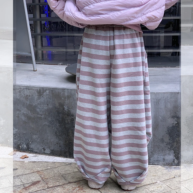 西西家童装女童2024冬新款时尚条纹休闲裤儿童百搭宽松裤JX248607