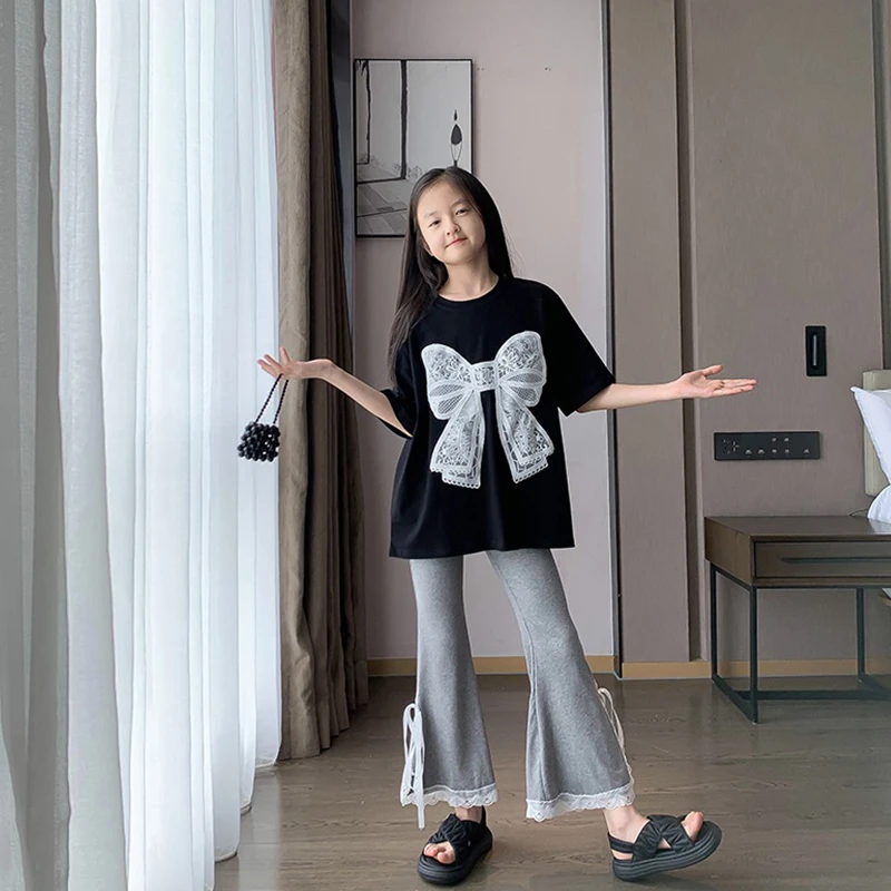 [大蝴蝶结]西西家2024夏款女童韩版百搭蝴蝶结短袖T恤上衣HD8866