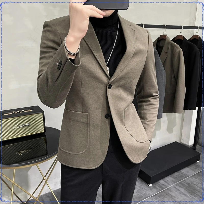 休闲秋冬毛呢小西服男士韩版修身感保暖加厚西装外春秋时尚百搭