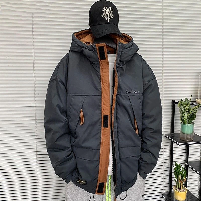 加厚学生2023秋冬新款时尚百搭保暖棉衣连帽工装夹克宽松男士外套
