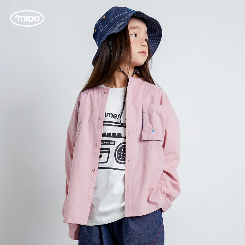 【新春价】mipo儿童笑脸圆领衬衫外出洋气男女童衬衫洋气时尚休闲