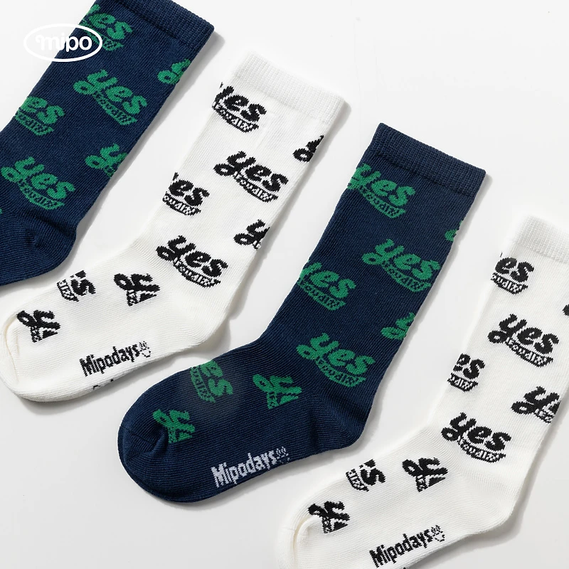 【两双装】mipo儿童春袜子男女宝宝中筒袜运动春新款ins洋气休闲