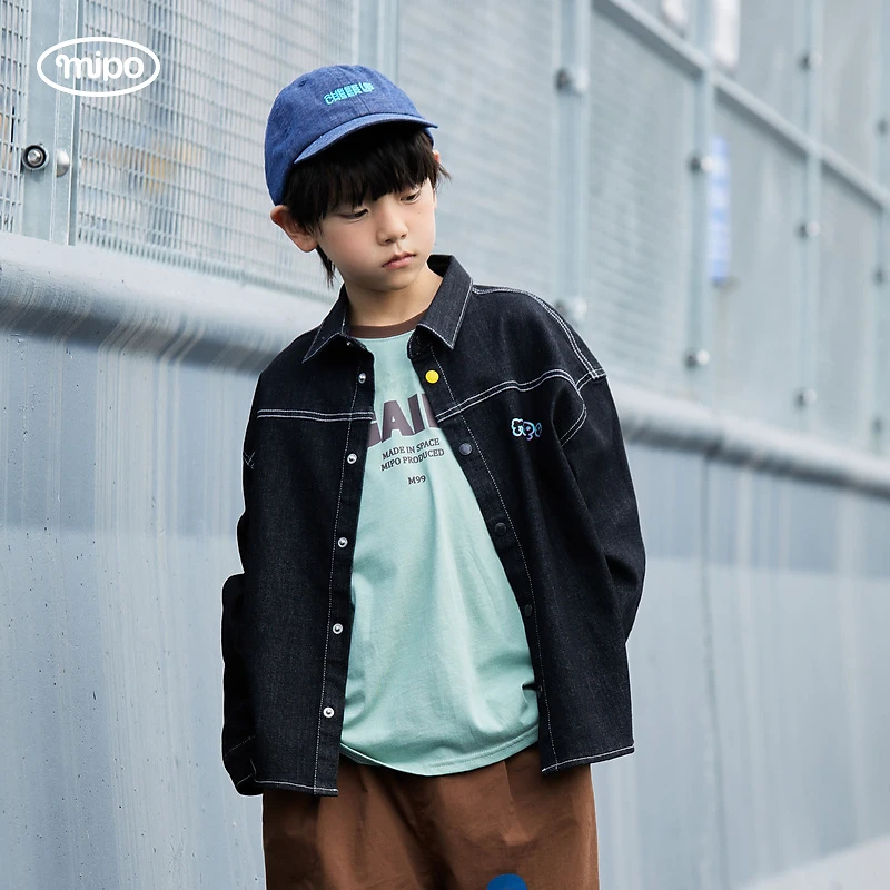 【110-140尺码浮力】mipo  儿童牛仔外套男女童长袖衬衫百搭秋款