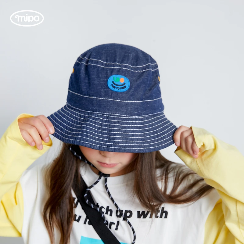 mipo儿童春夏牛仔渔夫帽春新款休闲户外时尚印花遮阳帽街头风潮流