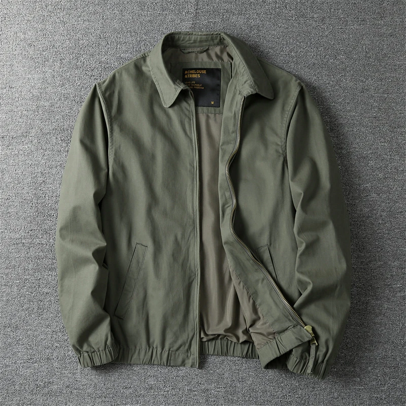 秋冬美式复古做旧青年翻领双层夹克外套男 户外工装水洗纯色上衣