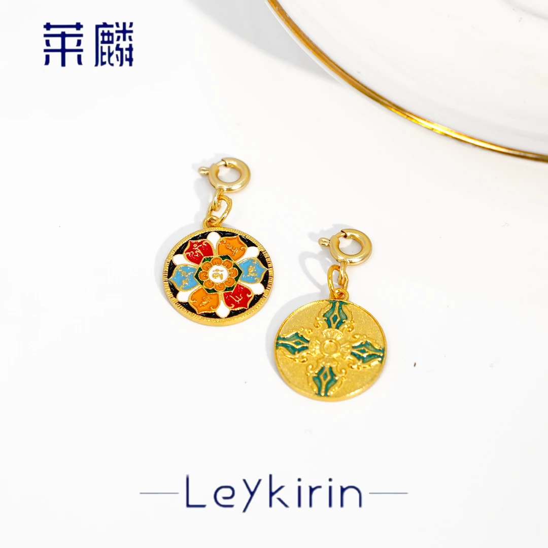 S925古法银镀金烧蓝六字真言坛城莲花吊坠